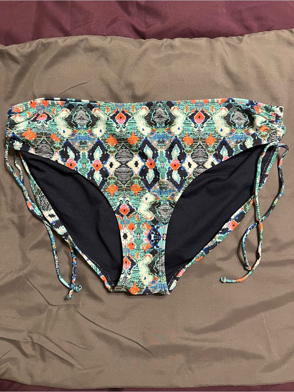 Athleta XL Ruched Side Bikini Bottom Multicolor Print NWOT
